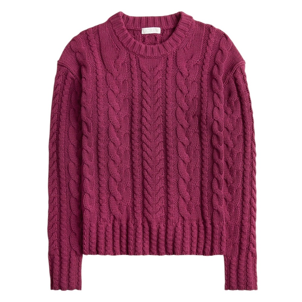 J.Crew Cable-knit Crewneck Chunky Sweater Vivid Mulberry 100% Cotton Size M